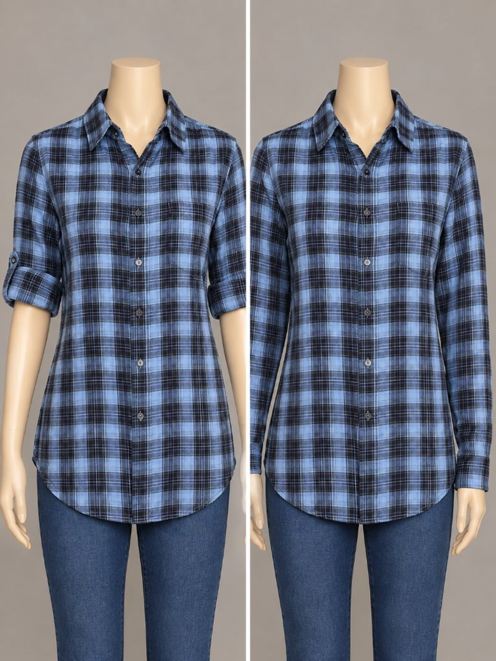 Joe's Jeans The Shirt Sexy Fit Blue Plaid Roll Tab Long Sleeve Blouse XS